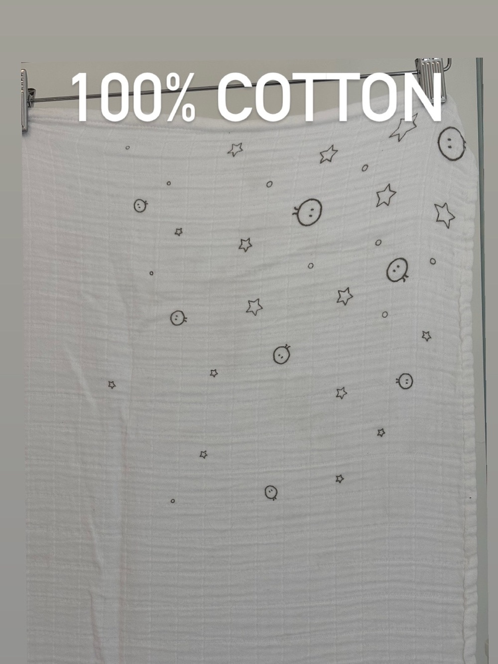100% Cotton White Baby Muslin Swaddle Blanket - Star & Moon Print | MORI